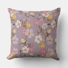 Whimsical Trailing Florals and Birds - Lavendel Kissen