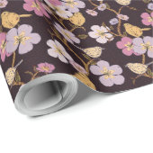 Whimsical Trailing Florals und Birnen - Schwarz/Ro Geschenkpapier (Rolleneckpunkt)