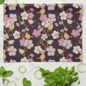 Whimsical Trailing Florals und Birnen - Schwarz/Ro Geschirrtuch (Gefaltet)