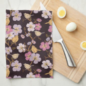 Whimsical Trailing Florals und Birnen - Schwarz/Ro Geschirrtuch (Viertel Falte)