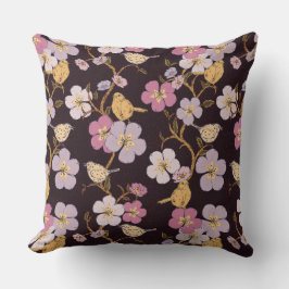 Whimsical Trailing Florals und Birnen - Schwarz/Ro Kissen