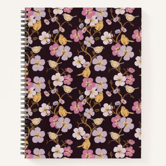 Whimsical Trailing Florals und Birnen - Schwarz/Ro Notizblock (Vorderseite)
