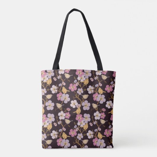 Whimsical Trailing Florals und Birnen - Schwarz/Ro Tasche (Rückseite)