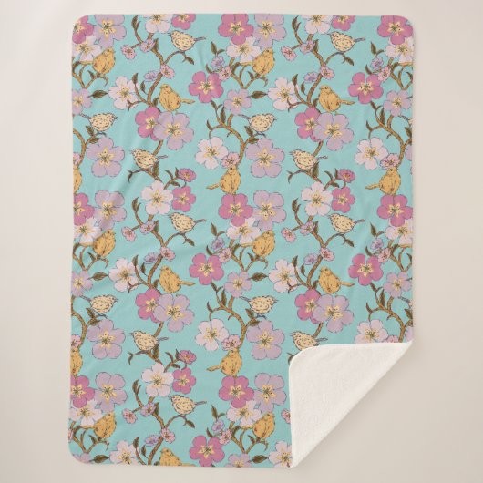 Whimsical Trailing Florals und Birnen - Türkis Sherpadecke (Vorderseite)