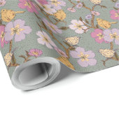Whimsical Trailing Florals und Vögel - Alter Grün Geschenkpapier (Rolleneckpunkt)