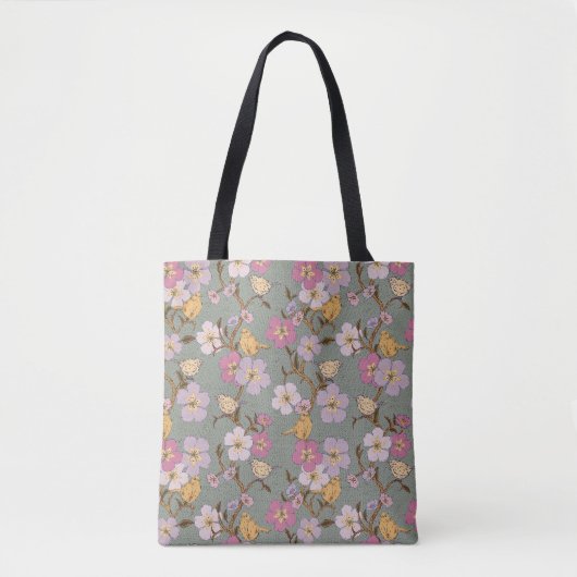 Whimsical Trailing Florals und Vögel - Alter Grün Tasche (Vorderseite)