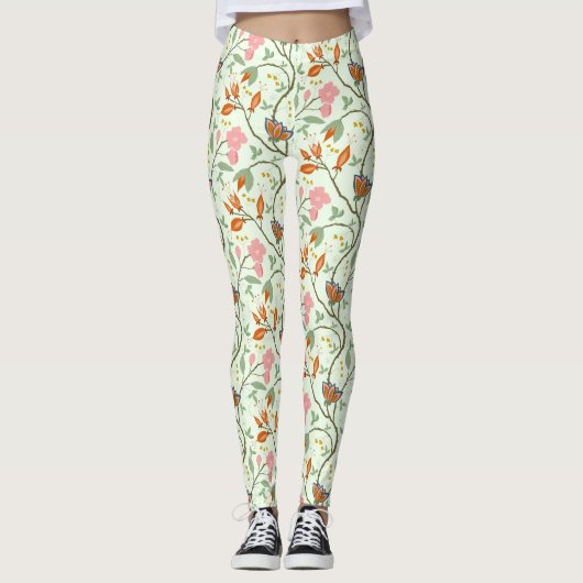 Whimsical Trailing Folk Art Floral Leggings (Vorderseite)