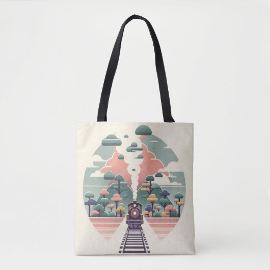 Whimsical Train Journey: Landschaft im Retro-Stil Tasche (Vorderseite)