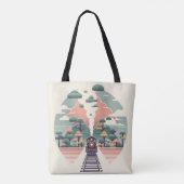 Whimsical Train Journey: Landschaft im Retro-Stil Tasche (Rückseite)