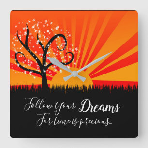 Whimsical Tree and Sunshine Quadratische Wanduhr