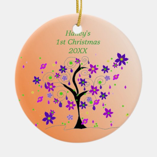 Whimsical Tree Baby's 1. Weihnachten Keramik Ornament (Vorne)