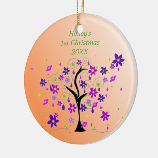 Whimsical Tree Baby's 1. Weihnachten Keramik Ornament (Links)