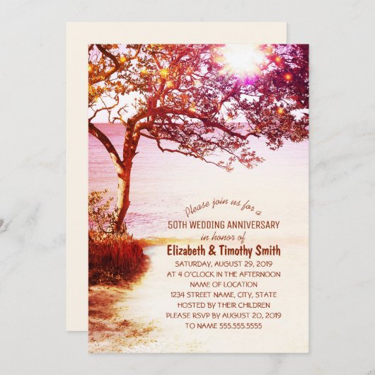 Whimsical Tree Beach Hochzeitstag Party Einladung (Vorne/Hinten)