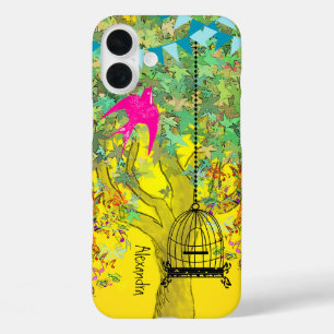 Whimsical Tree Birdcage Bright Color Musical Notes iPhone 16 Plus Hülle