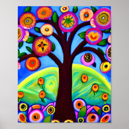 Whimsical Tree Folk Art Poster