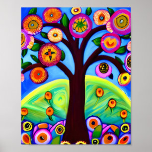 Whimsical Tree Folk Art Poster