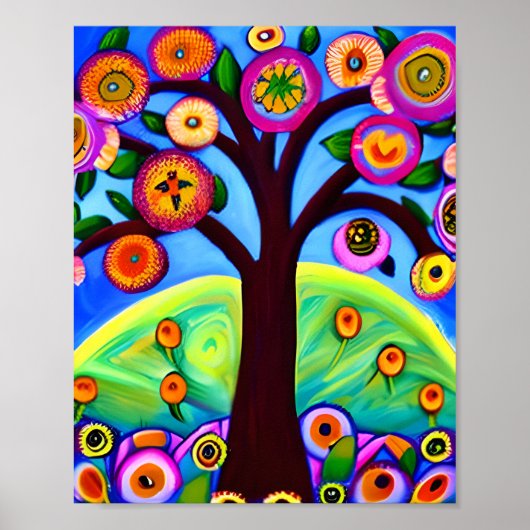 Whimsical Tree Folk Art Poster (Vorne)
