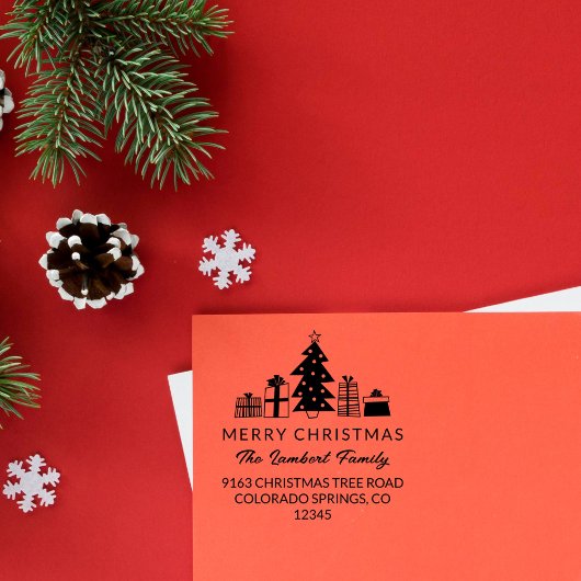Whimsical Tree Frohe Weihnachtsfeier Rücksendeadre Gummistempel