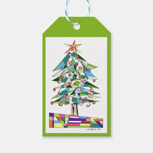 Whimsical Tree Fun Gift Tag von Leslie Clair Bures Geschenkanhänger (Vorderseite)