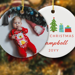 Whimsical Tree & Geschenke 1. Weihnachtsfest Foto Keramik Ornament