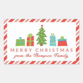 Whimsical Tree & Geschenke Frohe Weihnachten von Rechteckiger Aufkleber