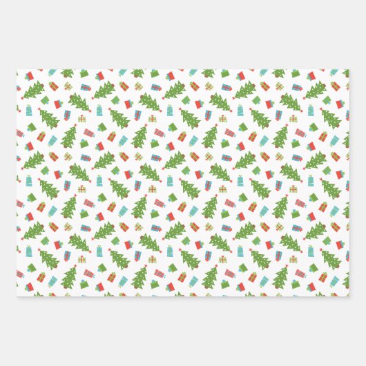 Whimsical Tree & Geschenke Weihnachtsmuster Geschenkpapier Set (Vorderseite)