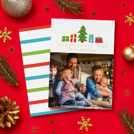 Whimsical Tree Gifts Gold Frohe Weihnachten Foto Folien Feiertagskarte