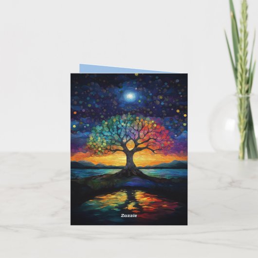 Whimsical Tree of Life Abstrakt Blue Rainbow Dankeskarte (Rückseite)