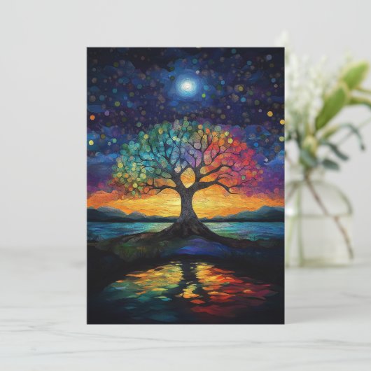 Whimsical Tree of Life Abstrakt Blue Rainbow Einladung (Stehend Vorderseite)