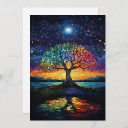 Whimsical Tree of Life Abstrakt Blue Rainbow Einladung (Vorne/Hinten)