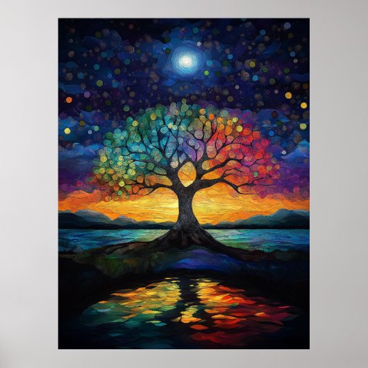 Whimsical Tree of Life Abstrakt Blue Rainbow Poster (Vorne)