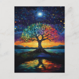 Whimsical Tree of Life Abstrakt Blue Rainbow Postkarte