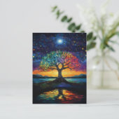 Whimsical Tree of Life Abstrakt Blue Rainbow Postkarte (Stehend Vorderseite)