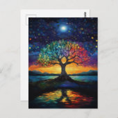 Whimsical Tree of Life Abstrakt Blue Rainbow Postkarte (Vorne/Hinten)
