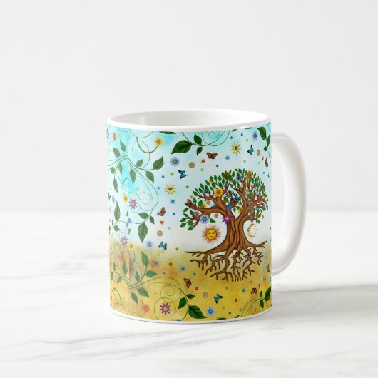 Whimsical Tree of Life - Yggdrasil Kaffeetasse (VorderseiteRechts)