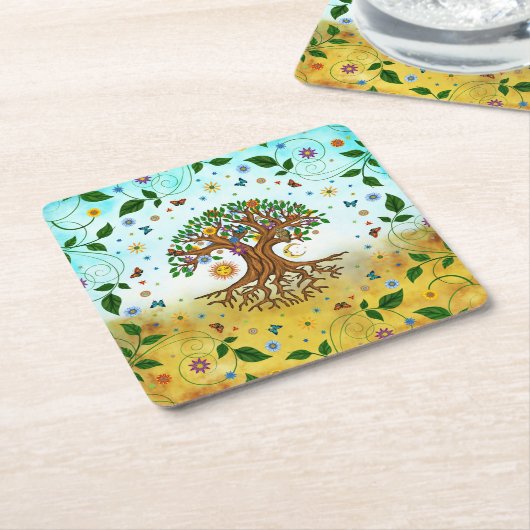 Whimsical Tree of Life - Yggdrasil Rechteckiger Pappuntersetzer (angewinkelt)