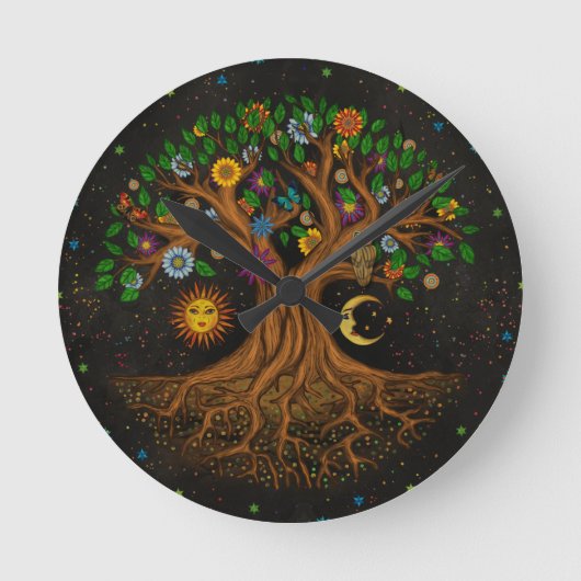 Whimsical Tree of Life - Yggdrasil Runde Wanduhr (Vorderseite)