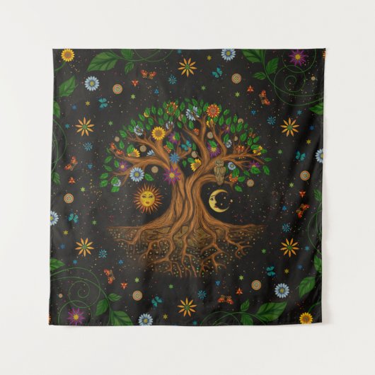 Whimsical Tree of Life - Yggdrasil Wandteppich (Vorderseite)