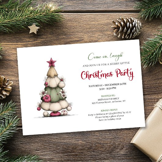 Whimsical tree red green festive party invitation einladung