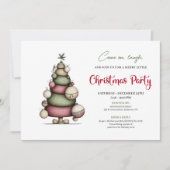 Whimsical tree red green minimalist holiday invite einladung (Vorderseite)