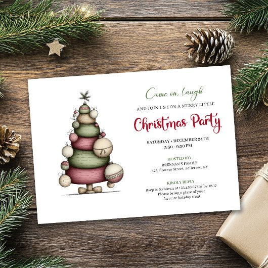 Whimsical tree red green minimalist holiday invite einladung