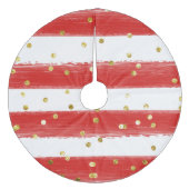 Whimsical Tree Skirt - Red Stripes & Gold Accents! Fleece Weihnachtsbaumdecke (Vorderseite)