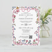 Whimsical trendy Wedding QR Code Foto Einladung (Stehend Vorderseite)