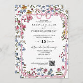 Whimsical trendy Wedding QR Code Foto Einladung (Vorne/Hinten)