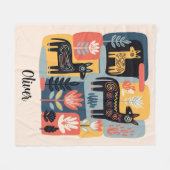 Whimsical Tribal Animals Floral Folk Art Fleecedecke (Vorderseite (Horizontal))