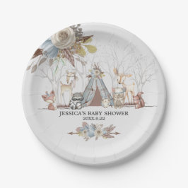 Whimsical Tribal Woodland Animals Baby Boy Dusche Pappteller