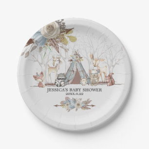 Whimsical Tribal Woodland Animals Baby Boy Dusche Pappteller