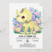 Whimsical Triceratops Dinosaur Digital Geburtstag Einladung (Vorne/Hinten)