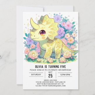 Whimsical Triceratops Dinosaur Digital Geburtstag Einladung