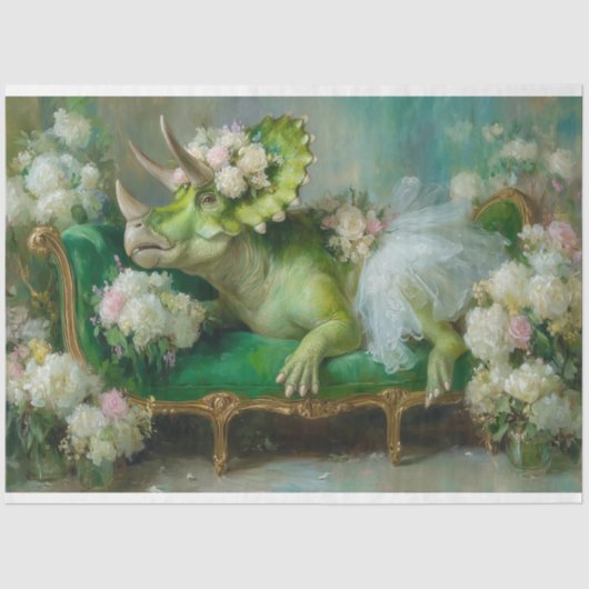 Whimsical Triceratops Floral Ballerina Decoupage Seidenpapier (Vorderseite)